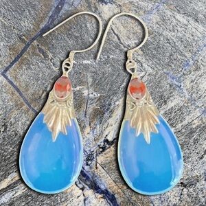 Sterling Garnet & Opalite Drop Earrings .925 Silver